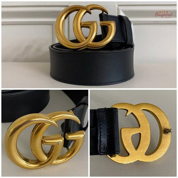 Authentic Gucci Black Smooth Calfskin Leather Gold Double G Buckle Belt 75/30 main image 12